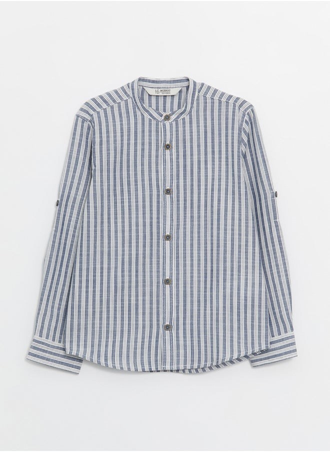 Grandad Collar Striped Long Sleeve Boy Shirt