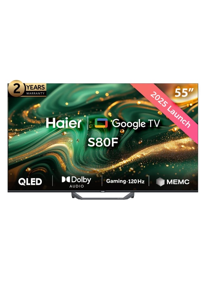 Inch 4K QLED Smart Google TV | Gaming@120 Hz | Dolby Vision & Atmos | MEMC/VRR/ALLM | 2+32GB RAM/ROM | Voice Control | HDR10 | Chromecast | HDMI 2.1 | Premium Bezel-Less Design - H55S80FUX Black S80FUX black